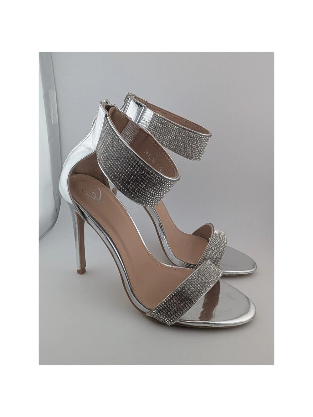 Windsor Size 9 Silver Rhinestone Stiletto Heels Ankle Open Toe Skylar